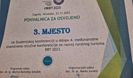 STUDENTI VUK-a OSVOJILI TREĆE MJESTO NA KONFERENCIJI ZA RAZVOJ RURALNOG TURIZMA RRT 2023.